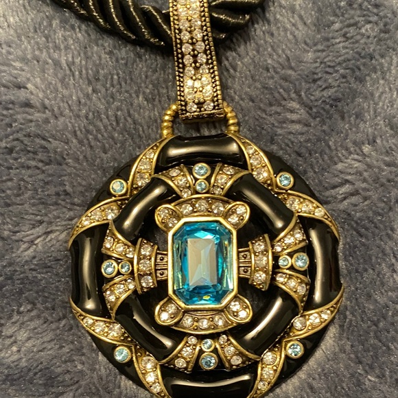 Heidi Daus Gold and Black Necklace with Turquoise Gem - Picture 2 of 8